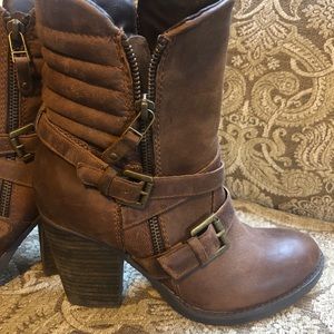 Steve Madden brown leather wedge boots